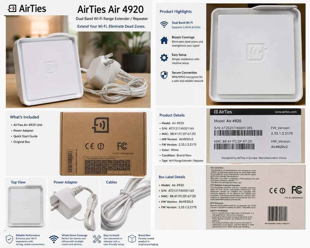 WiFi AT&T AirTies Smart Mesh Extender Model Air 4920